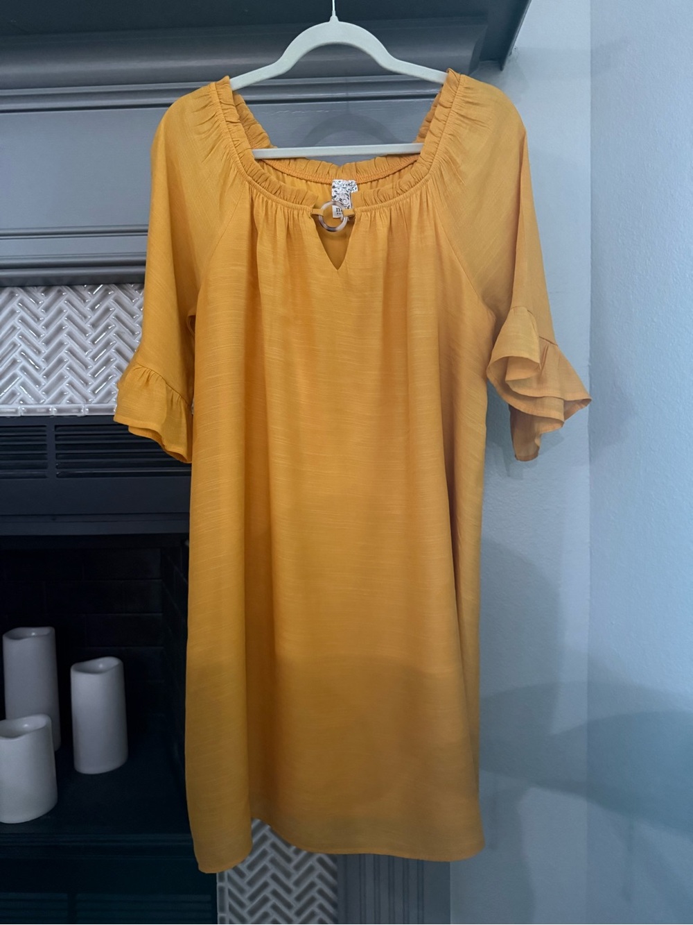 NAIF Mustard Yellow Ruffle Sleeve Midi Dress